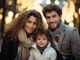 el familia disfruta celebrando Navidad víspera juntos ai generativo foto