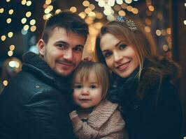 el familia disfruta celebrando Navidad víspera juntos ai generativo foto