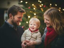 el familia disfruta celebrando Navidad víspera juntos ai generativo foto