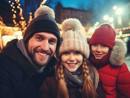 el familia disfruta celebrando Navidad víspera juntos ai generativo foto