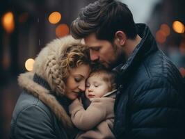 el familia disfruta celebrando Navidad víspera juntos ai generativo foto