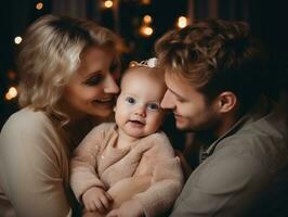 el familia disfruta celebrando Navidad víspera juntos ai generativo foto