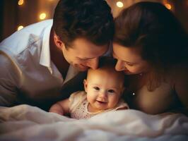 el familia disfruta celebrando Navidad víspera juntos ai generativo foto