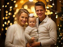 el familia disfruta celebrando Navidad víspera juntos ai generativo foto