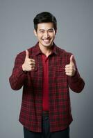 Handsome asian man emotional dynamic gestures on solid background AI Generative photo