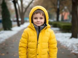 Kid enjoys a leisurely walk in a winter day AI Generative photo