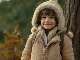 niño disfruta un sin prisa caminar en un invierno día ai generativo foto