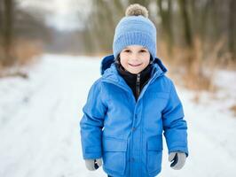 Kid enjoys a leisurely walk in a winter day AI Generative photo