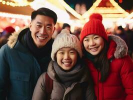 Asian family enjoys celebrating Christmas Eve together AI Generative photo