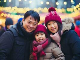 Asian family enjoys celebrating Christmas Eve together AI Generative photo