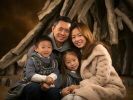 Asian family enjoys celebrating Christmas Eve together AI Generative photo