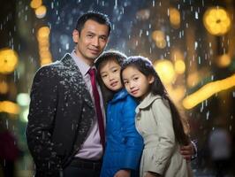 Asian family enjoys celebrating Christmas Eve together AI Generative photo