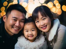 Asian family enjoys celebrating Christmas Eve together AI Generative photo