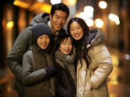 Asian family enjoys celebrating Christmas Eve together AI Generative photo