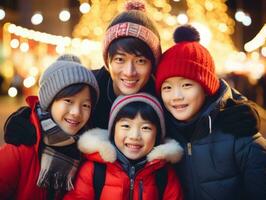 Asian family enjoys celebrating Christmas Eve together AI Generative photo