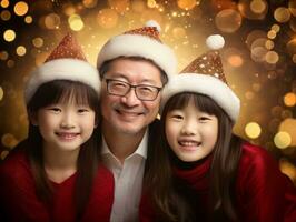 Asian family enjoys celebrating Christmas Eve together AI Generative photo