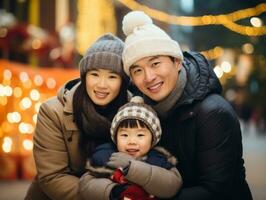 Asian family enjoys celebrating Christmas Eve together AI Generative photo