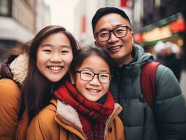 Asian family enjoys celebrating Christmas Eve together AI Generative photo