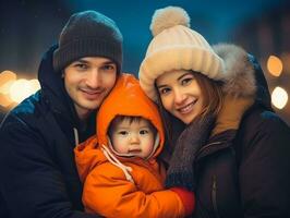 asiático familia disfruta celebrando Navidad víspera juntos ai generativo foto