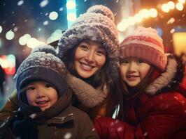 asiático familia disfruta celebrando Navidad víspera juntos ai generativo foto