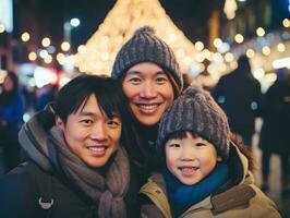 Asian family enjoys celebrating Christmas Eve together AI Generative photo