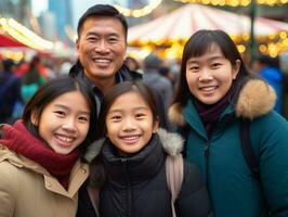 Asian family enjoys celebrating Christmas Eve together AI Generative photo