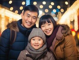 Asian family enjoys celebrating Christmas Eve together AI Generative photo