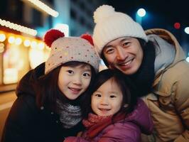 Asian family enjoys celebrating Christmas Eve together AI Generative photo