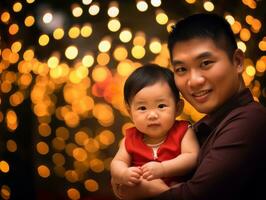Asian family enjoys celebrating Christmas Eve together AI Generative photo