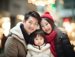 Asian family enjoys celebrating Christmas Eve together AI Generative photo