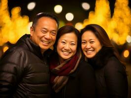 Asian family enjoys celebrating Christmas Eve together AI Generative photo