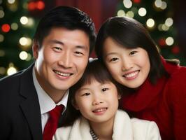 Asian family enjoys celebrating Christmas Eve together AI Generative photo