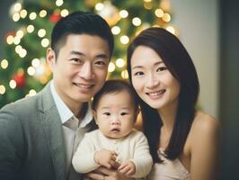 Asian family enjoys celebrating Christmas Eve together AI Generative photo