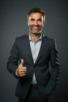 Handsome 40 year old man emotional dynamic gestures on solid background AI Generative photo