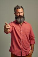 Handsome 40 year old man emotional dynamic gestures on solid background AI Generative photo