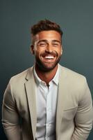 Man emotional dynamic gestures portrait on solid background AI Generative photo