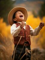 mexicano niño en emocional dinámica actitud en otoño antecedentes ai generativo foto