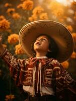 mexicano niño en emocional dinámica actitud en otoño antecedentes ai generativo foto