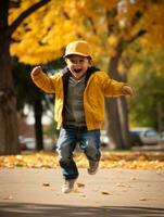 mexicano niño en emocional dinámica actitud en otoño antecedentes ai generativo foto