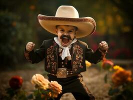 mexicano niño en emocional dinámica actitud en otoño antecedentes ai generativo foto