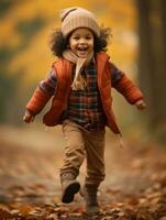 mexicano niño en emocional dinámica actitud en otoño antecedentes ai generativo foto