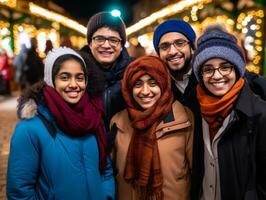 el interracial familia disfruta celebrando Navidad víspera juntos ai generativo foto