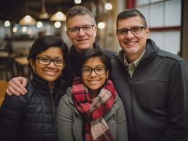 el interracial familia disfruta celebrando Navidad víspera juntos ai generativo foto