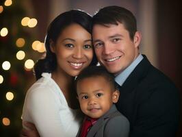 The Interracial family enjoys celebrating Christmas Eve together AI Generative photo