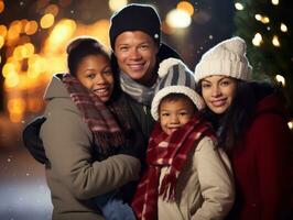 The Interracial family enjoys celebrating Christmas Eve together AI Generative photo