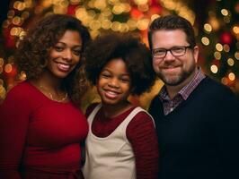 el interracial familia disfruta celebrando Navidad víspera juntos ai generativo foto