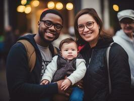 The Interracial family enjoys celebrating Christmas Eve together AI Generative photo