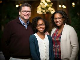 The Interracial family enjoys celebrating Christmas Eve together AI Generative photo