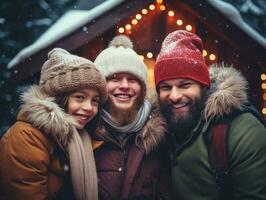 el interracial familia disfruta celebrando Navidad víspera juntos ai generativo foto