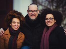 el interracial familia disfruta celebrando Navidad víspera juntos ai generativo foto